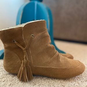 Tan Suede moccasin style ankle boots